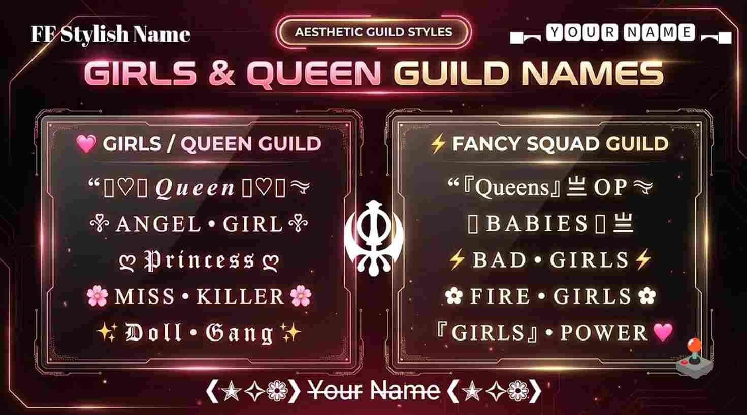 Free Fire guild name style examples for boys, girls and squads